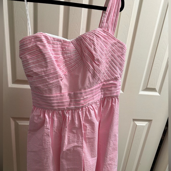 NWT LILLY PULITZER ADDISON ONE SHOULDER SEERSUCKER DRESS PINK TROPICS size 12 - Picture 5 of 12